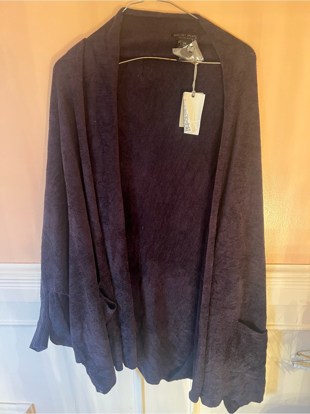 Barefoot Dreams CozyChic Ultra Lite Blanket Wrap gray/Black open sweater wrap